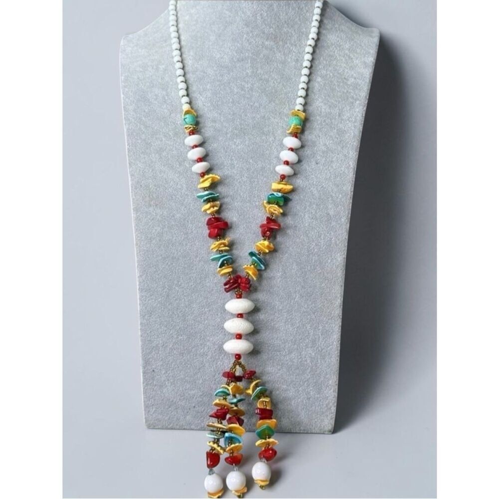 Handcrafted Colorful Tropical Boho Style Tassel Necklace 28”